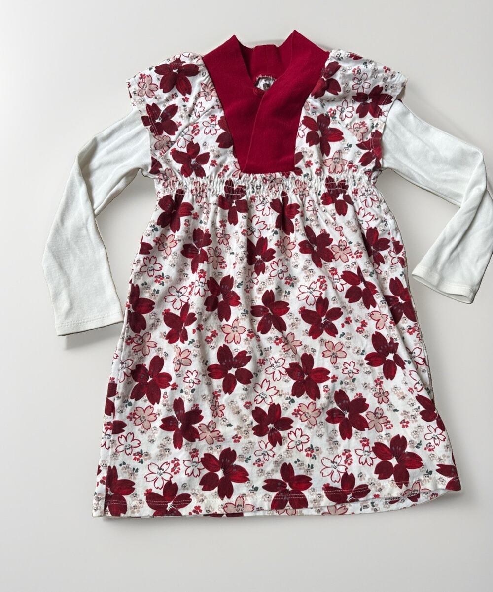Girls TEA Size 4 collection Kichi floral‎ long sleeve dress Red Cotton